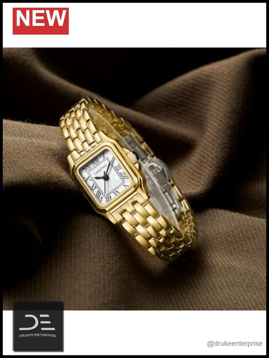 Gold Plated Vintage Square Watch with Roman Dial Bracelet main image 5